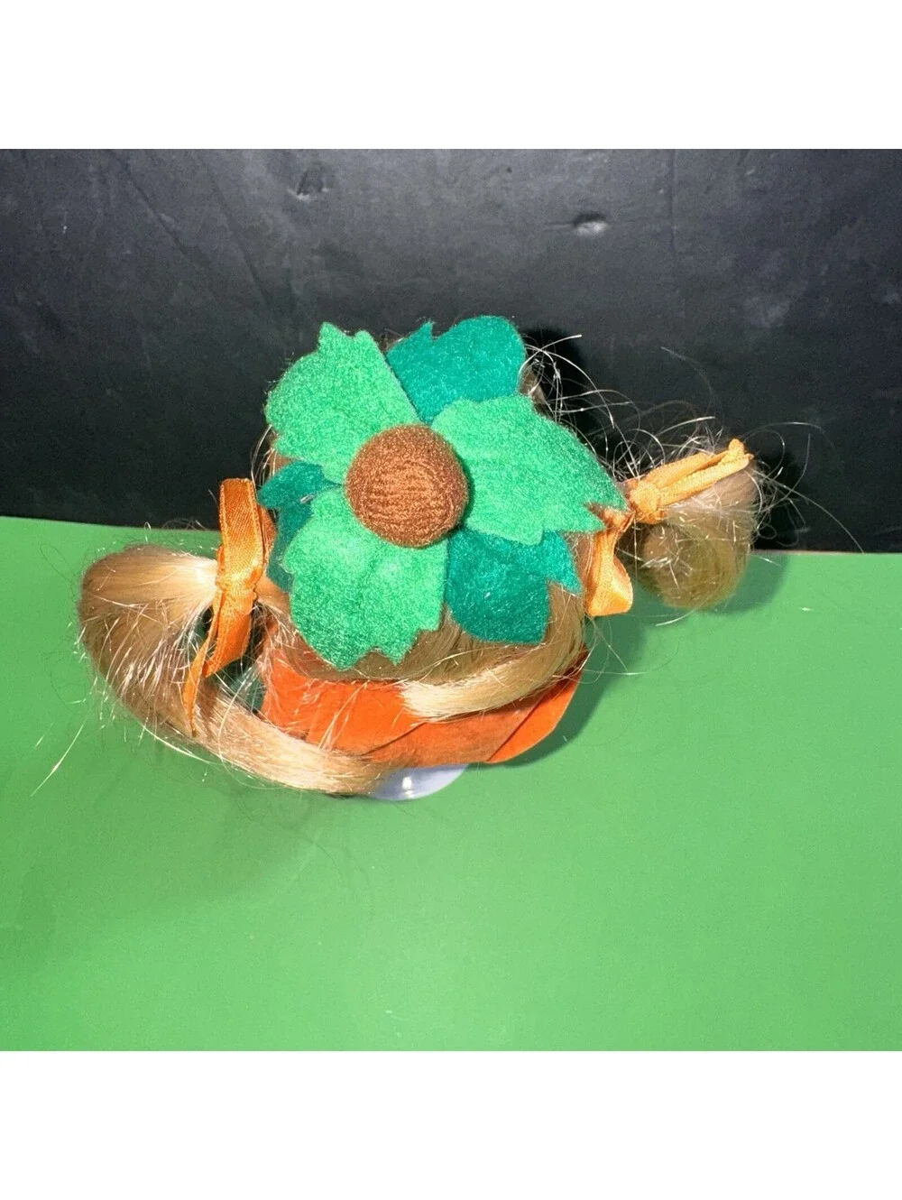 Vintage Blonde Porcelain Doll Pumpkin Costume Halloween Trick or Treat 9”
